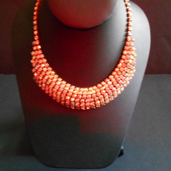 Vintage Elgin American Multi-Tier Aurora Borealis Necklace & Clip-On Earrings - Picture 4 of 10